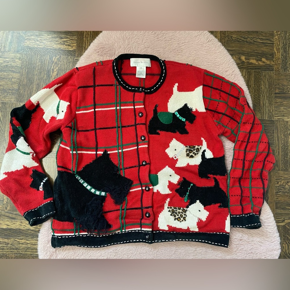 Vintage Susan Bristol hand knit Scotty dog cardigan